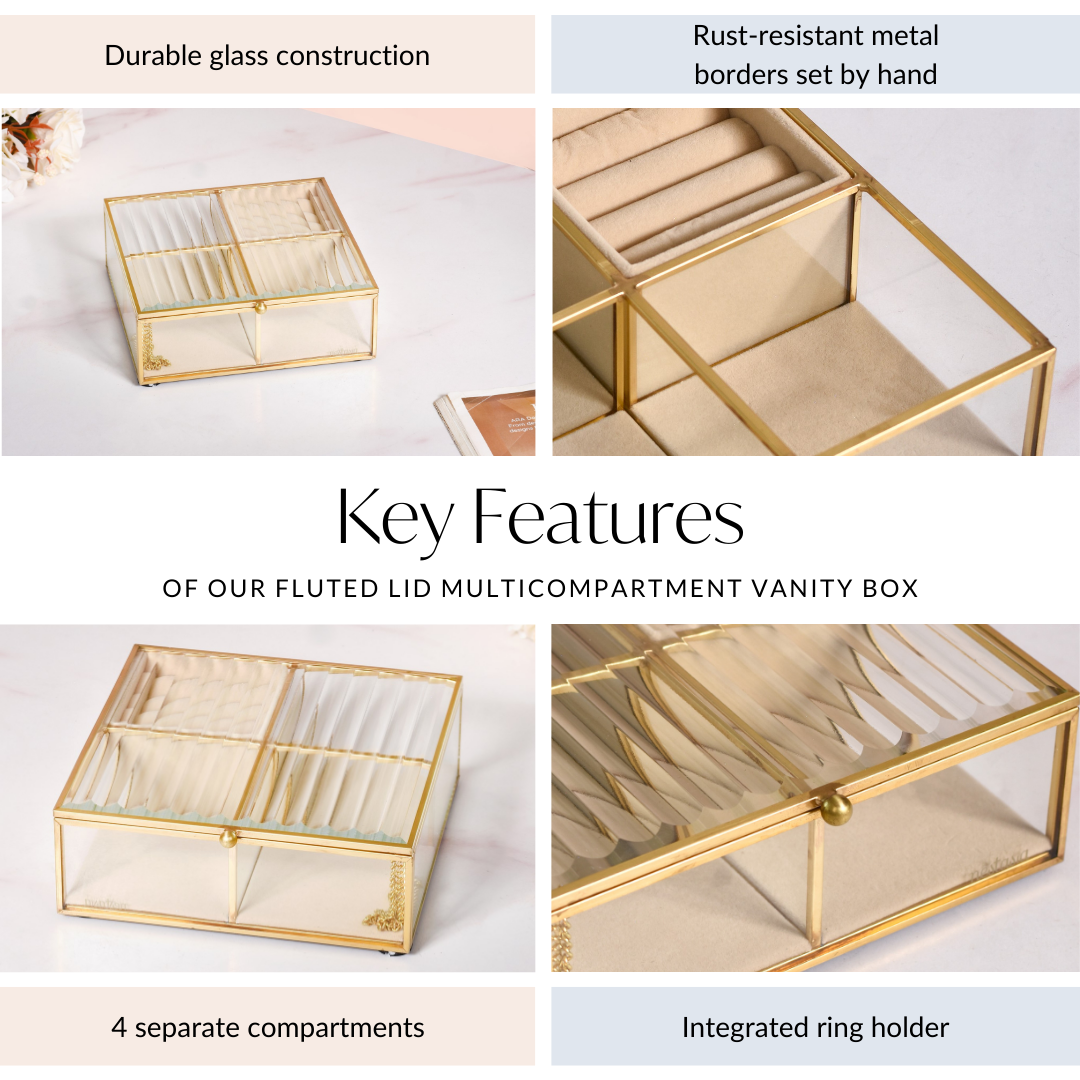 Fluted Lid Multi Section Glass Jewellery Box