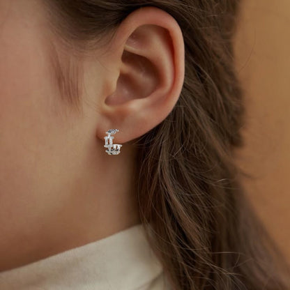 Foil Grid Silver Huggie Earrings