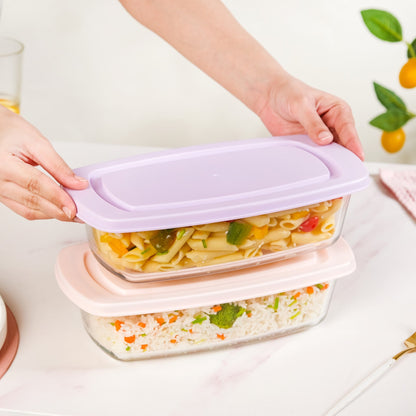Set Of 2 Borosilicate Long Baking Dishes With Lid 1600ml
