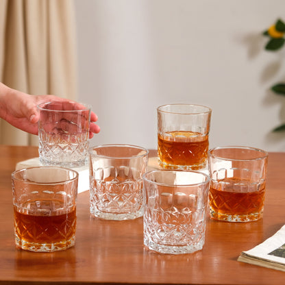 Geometric Embossed Scotch Glass Large Set Of 6 310ml