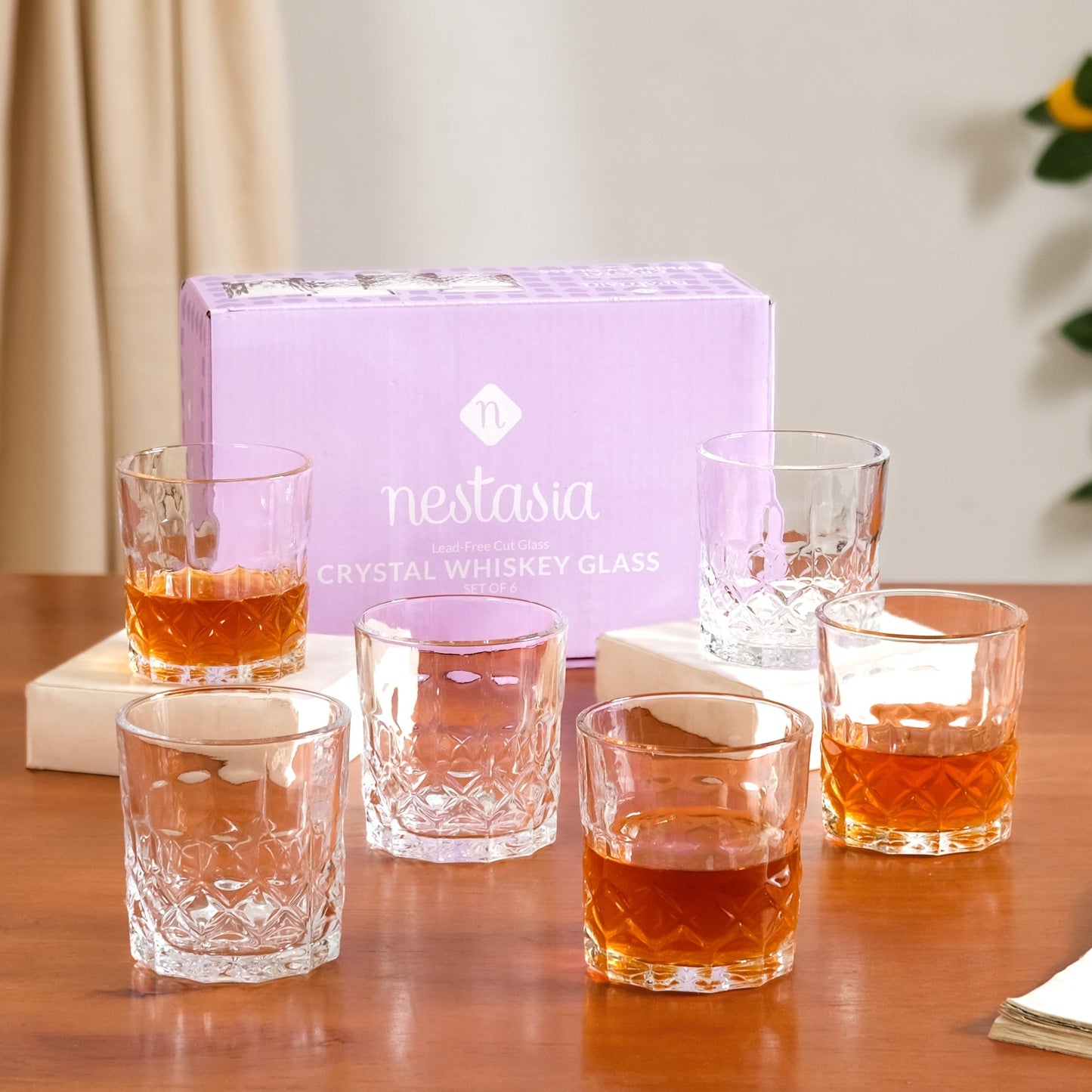 Geometric Embossed Whiskey Glass Set Of 6 230ml