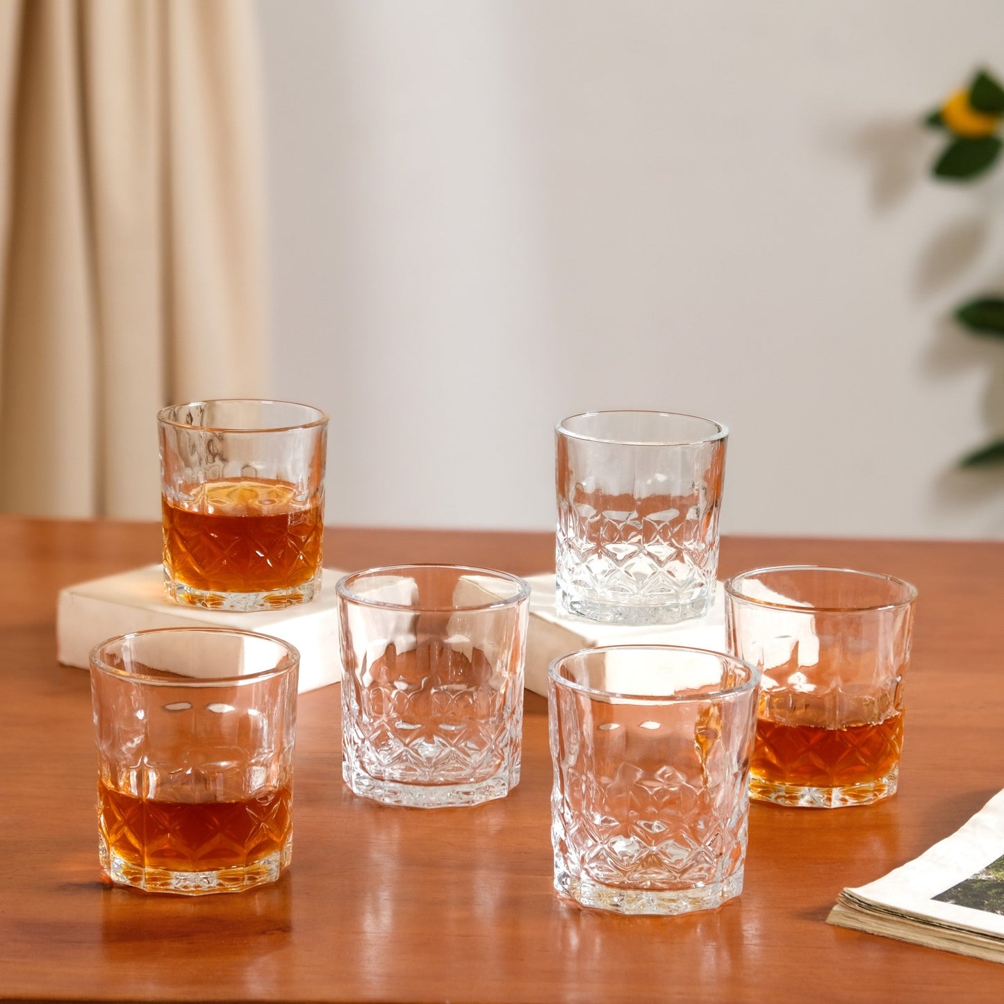 Geometric Embossed Whiskey Glass Set Of 6 230ml