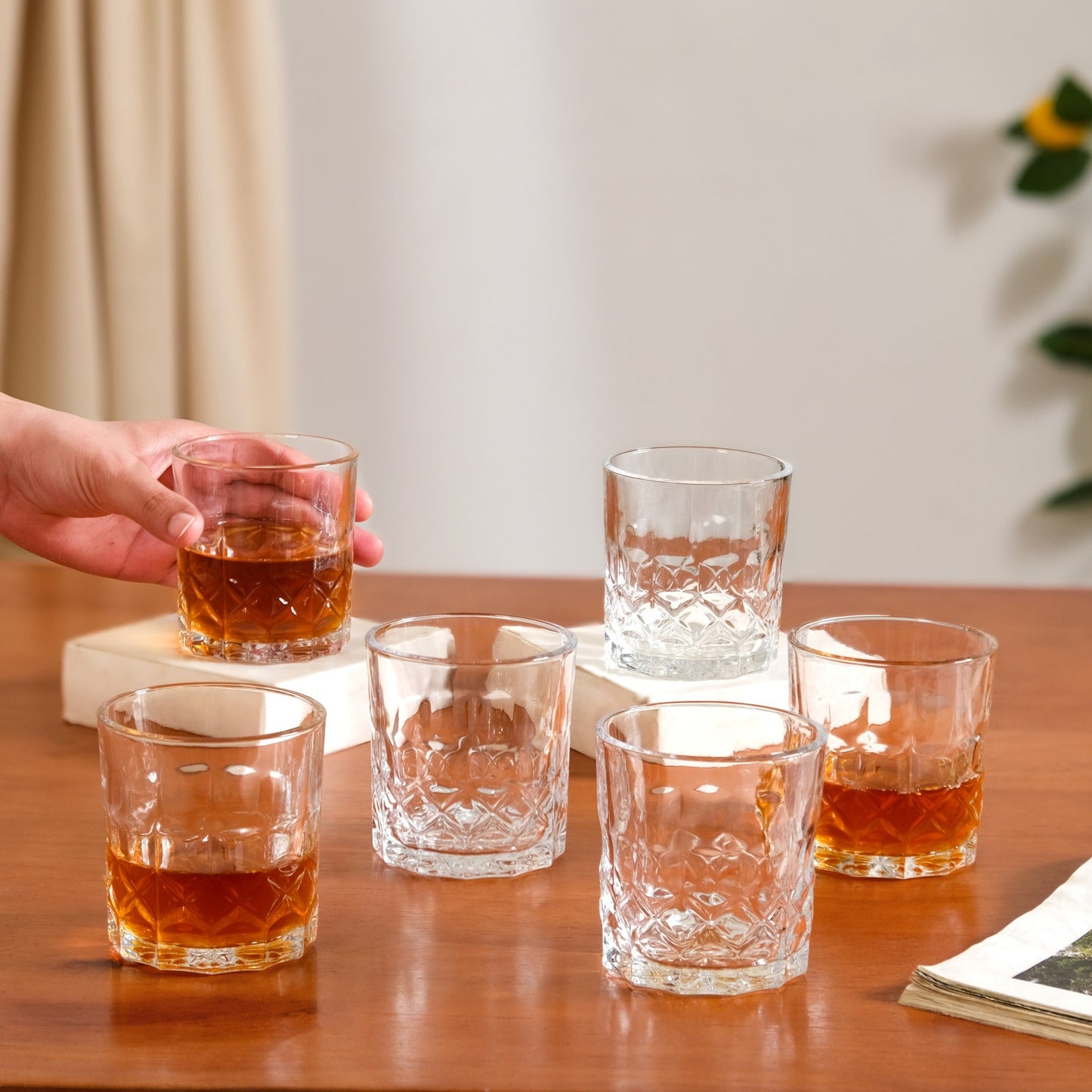 Geometric Embossed Whiskey Glass Set Of 6 230ml