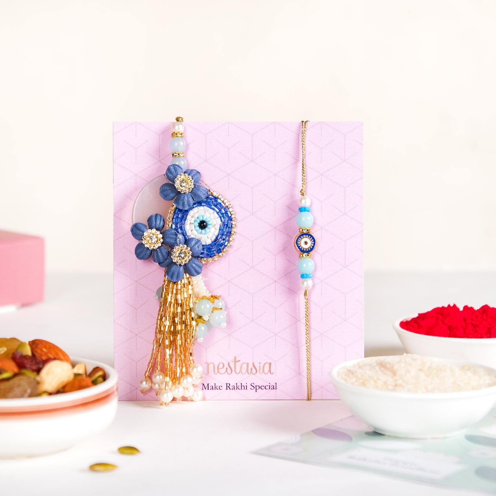 Beads Evil Eye Rakhi Lumba Hamper Set Of 4 With Gift Box