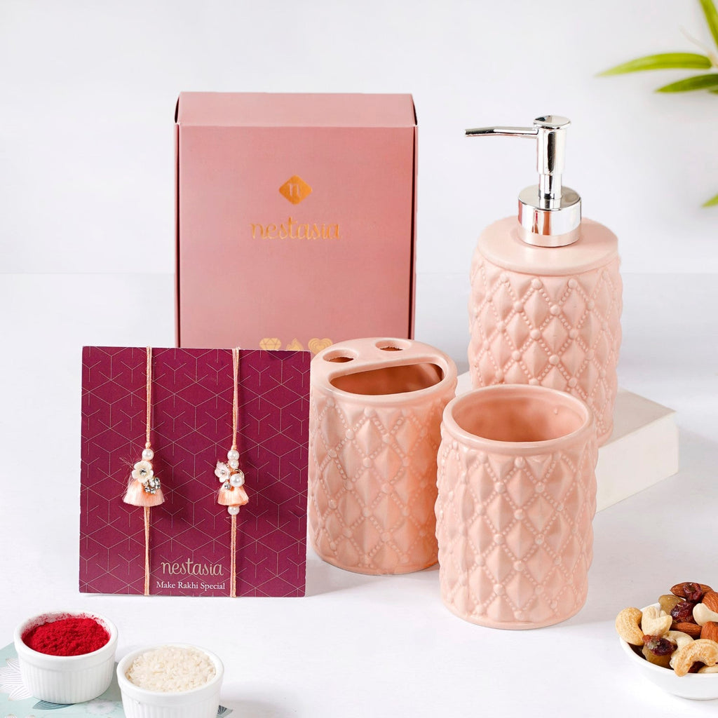 Peach Bath Set Rakhi Gift Hamper