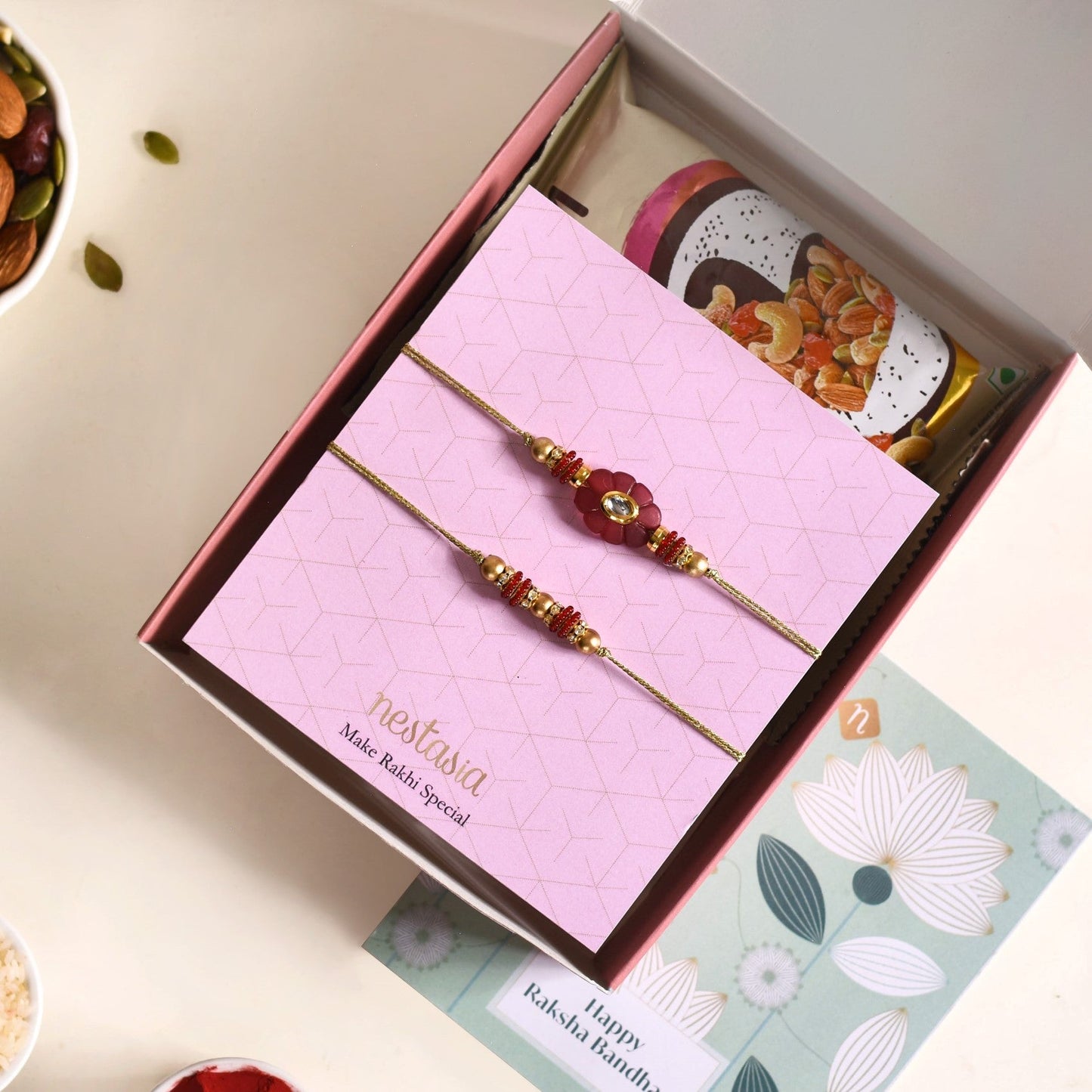Maroon Bloom Rakhi Set Of 4 With Box And Card