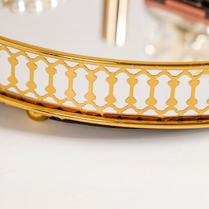 Gold Round Metal Mirror Tray For Decor