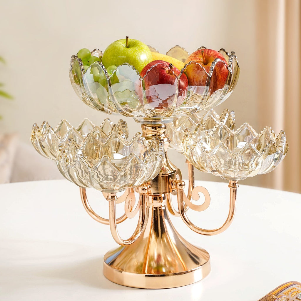 Chic Rotating Set of 5 Decorative Glass Bowls With Stand