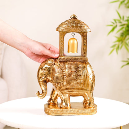 Royal Wedding Elephant With Bell Showpiece Gold