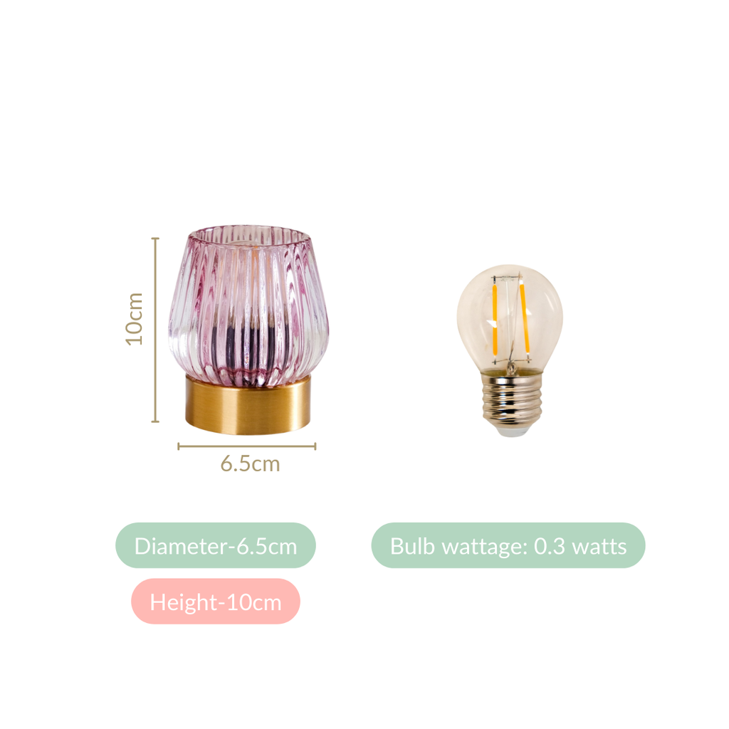 Ribbed Glass Tulip Battery LED Table Lamp