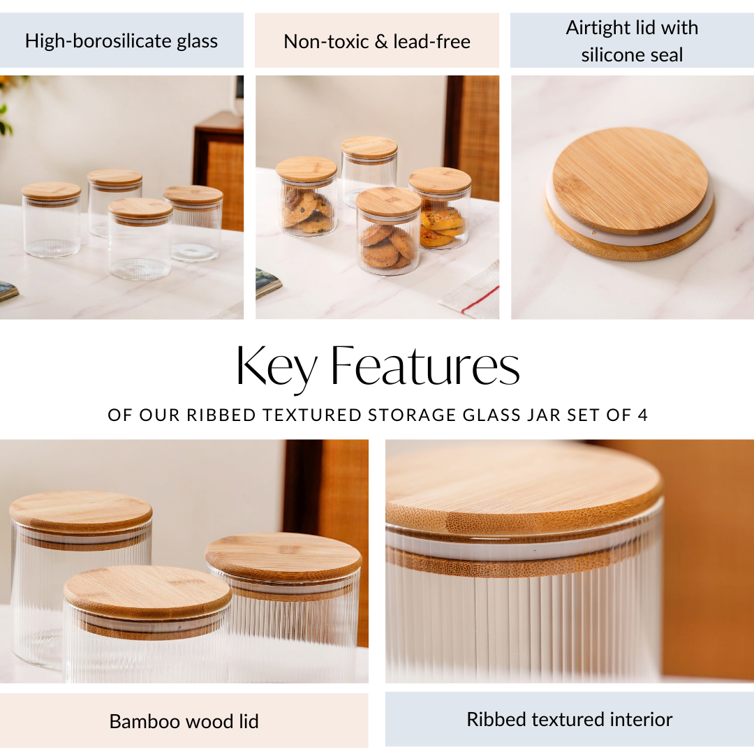 Fluted Storage Glass Jar Set Of 4 730ml