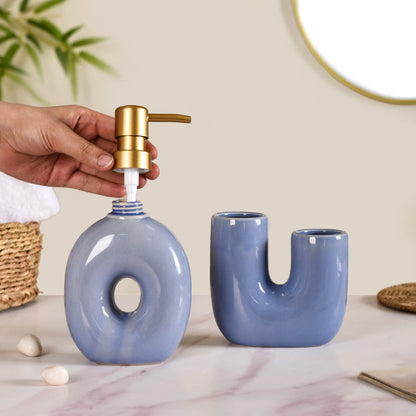 Modern Ceramic Bath Set of 2 Blue