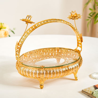 Gold Decorative Tray With Floral Metal Frame
