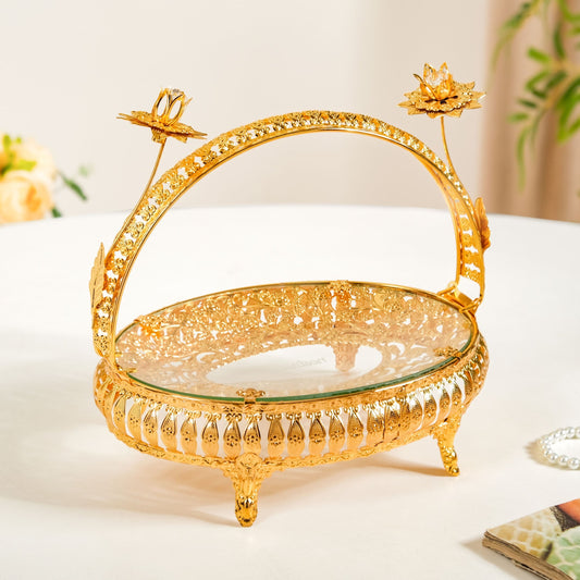 Gold Decorative Tray With Floral Metal Frame