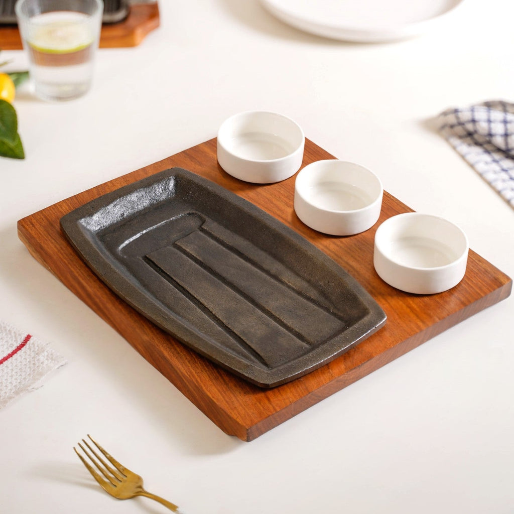 Gourmet Sizzler Plate And Ceramic Bowl Set