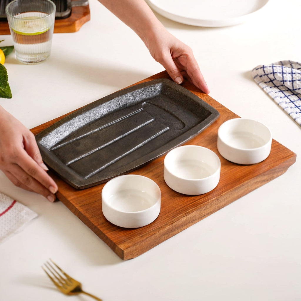 Gourmet Sizzler Plate And Ceramic Bowl Set