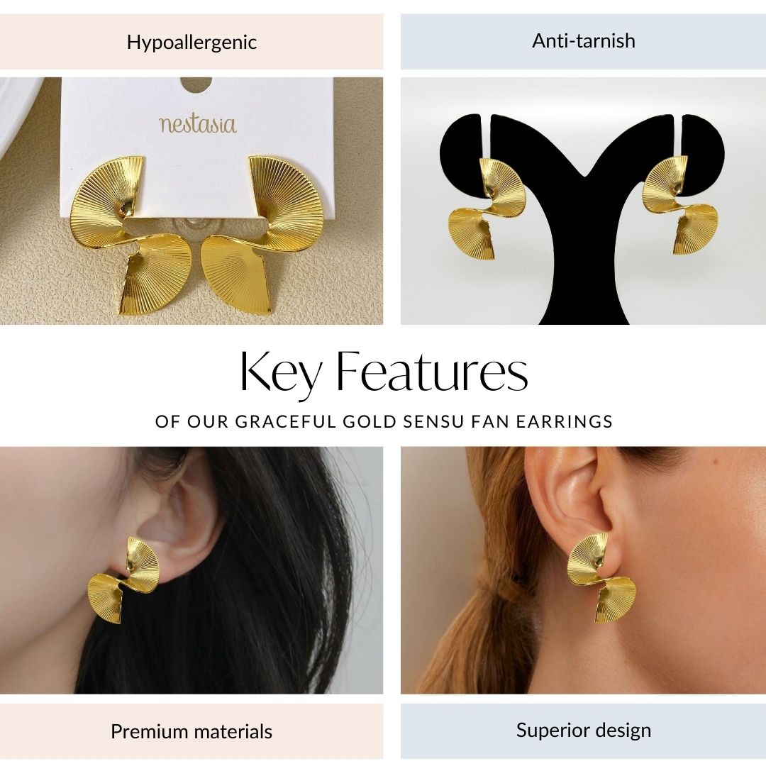 Graceful Gold Sensu Fan Earrings