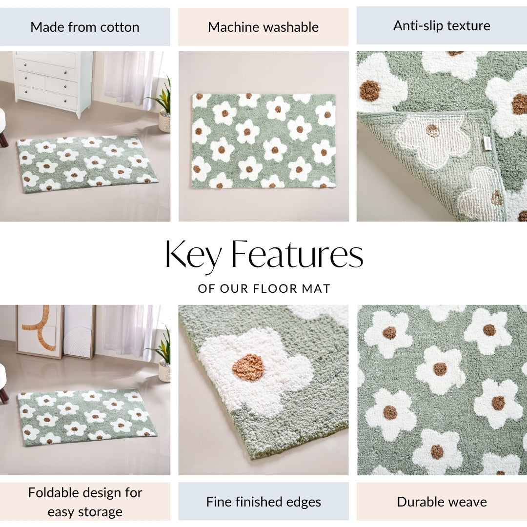 Daisy Flowers Cotton Anti Slip Floor Mat 83x53cm