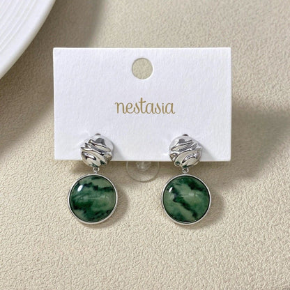 Green Marble Dainty Drop Earrings