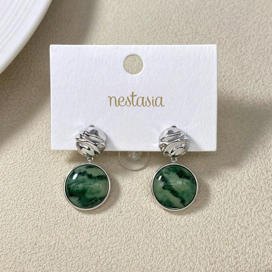 Green Marble Dainty Drop Earrings