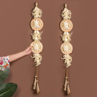 All Natural Wall Hanging With Sola Flowers And Dried Grass Set Of 2