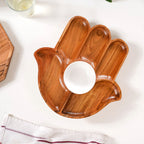 Hamsa Hand Wooden Platter With Dip Bowl