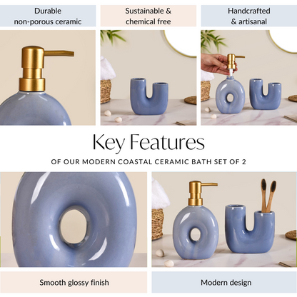 Modern Ceramic Bath Set of 2 Blue