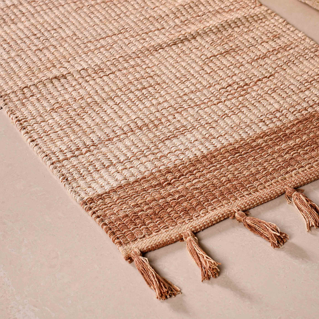 Dual Tone Handcrafted Flat Weave Soft Cotton Mat 38x20 Inch