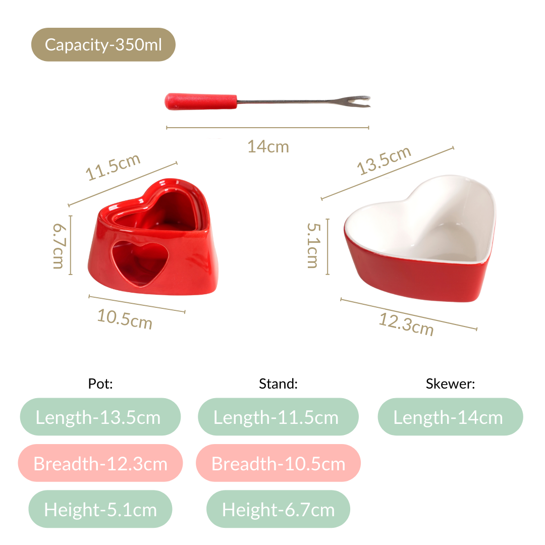 Heart Shaped Fondue Set Red