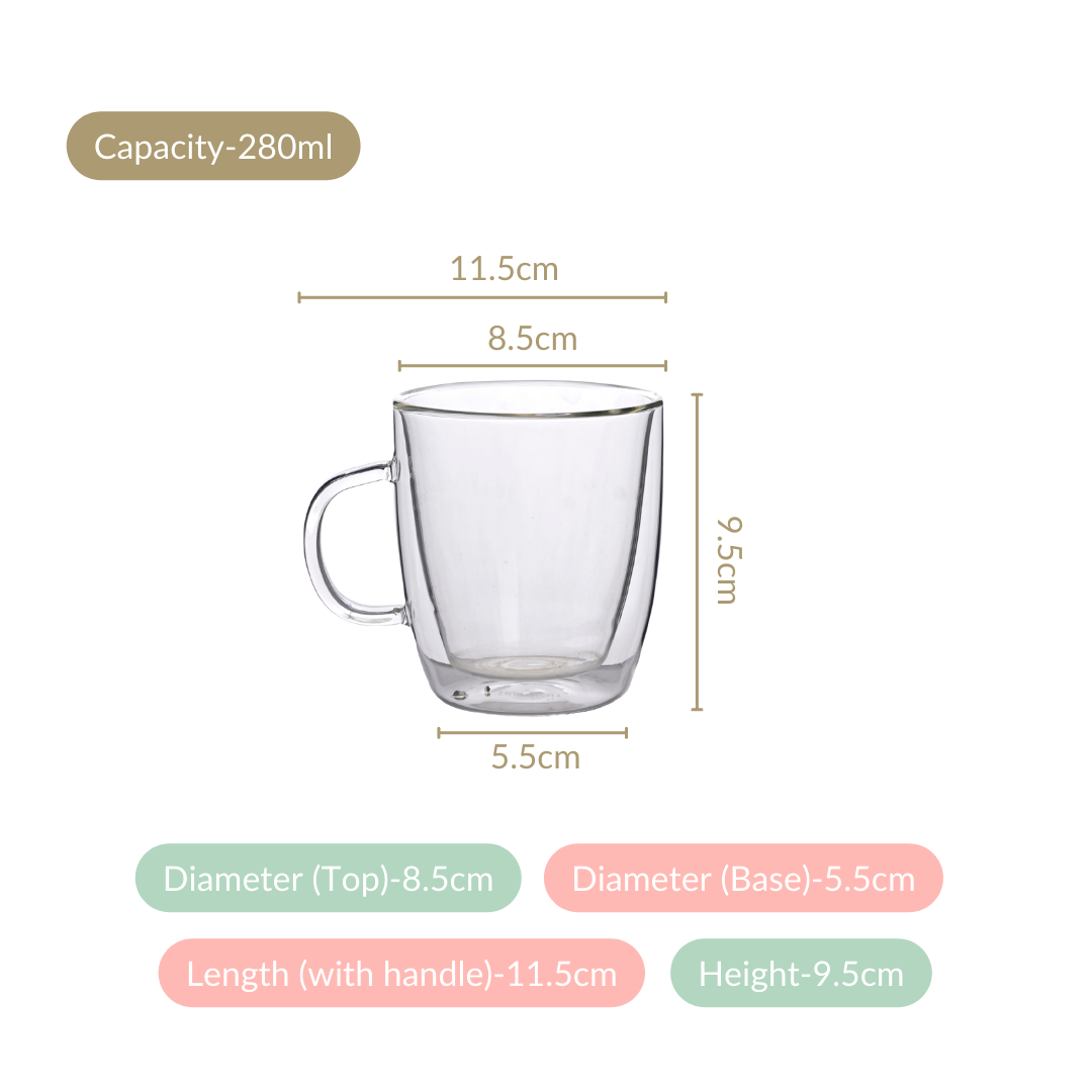Double Wall Transparent Glass Cup Set Of 2 280ml