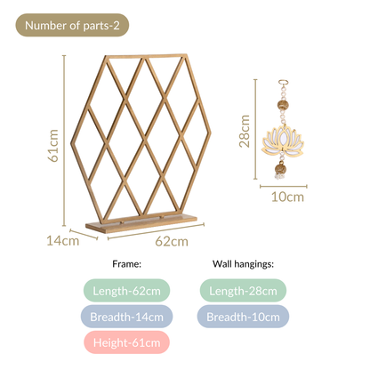 Hexagonal Puja Backdrop Metal Frame With Lotus Hangings 24 Inch