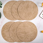 Beige Embossed Hibiscus Round Placemats Set Of 6