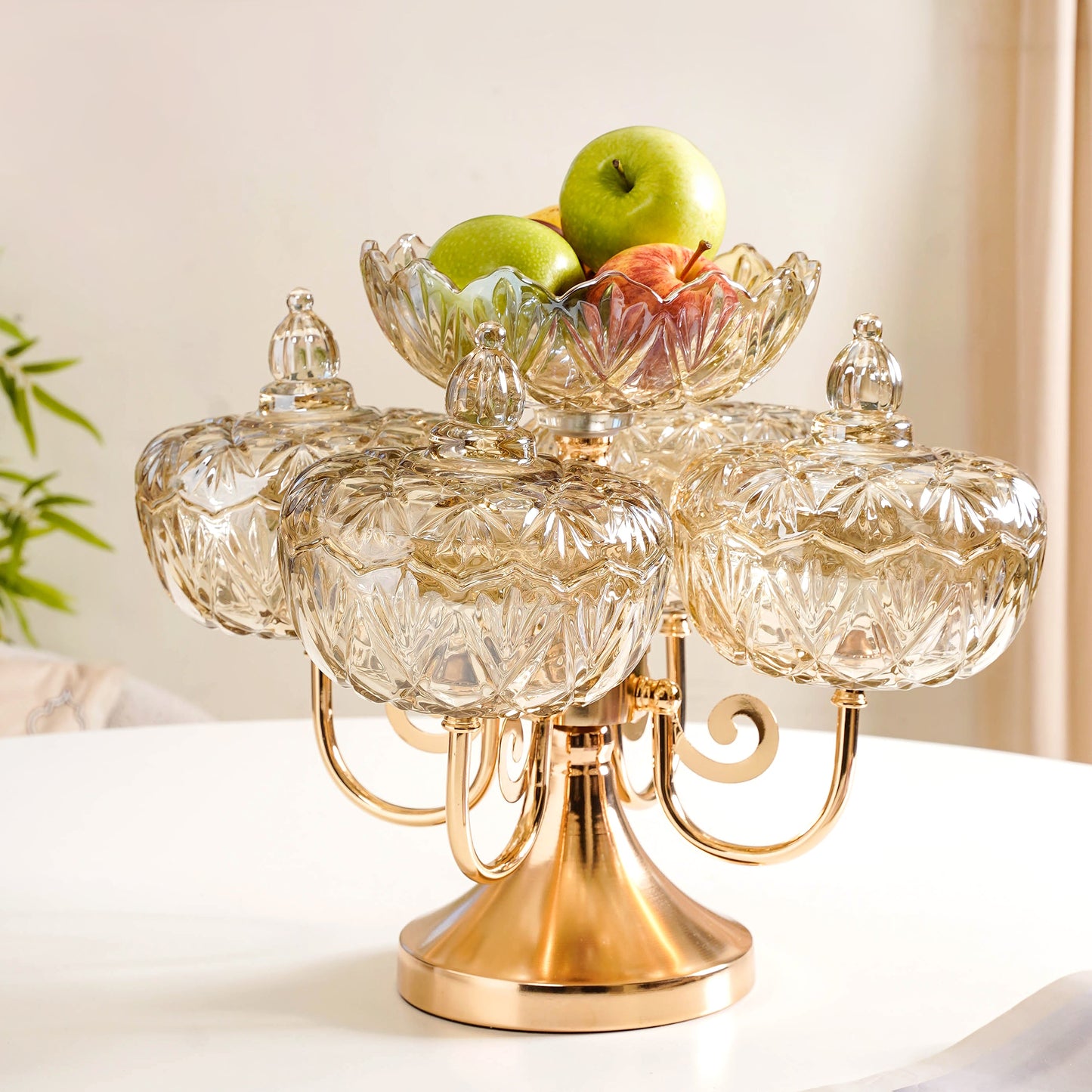 Luxury Glass Bowls Set of 5 With Lid And Rotating Stand