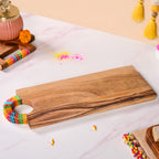 Acacia Wood Serving Platter With Gold Zari Embroidery