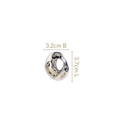 Fluid Hollow Oval Silver Statement Earrings