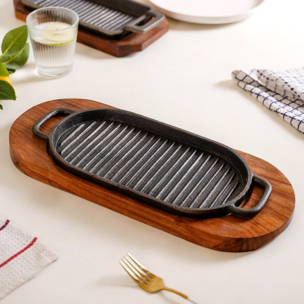 Barbecue Grill Plate With Seesham Wood Base