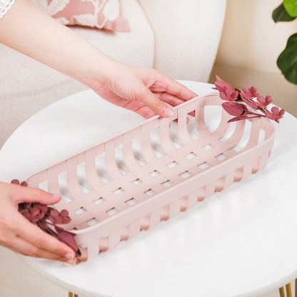 Bloom Pink Metal Decorative Tray 14x6 Inch
