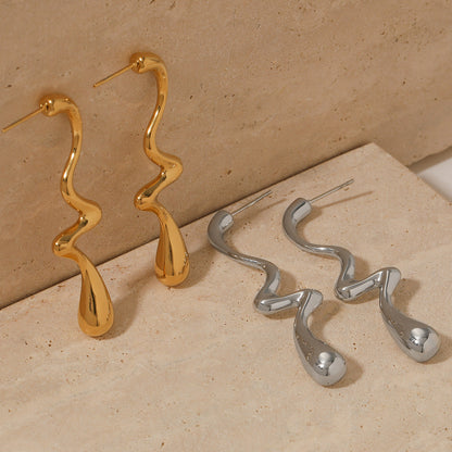 Silver Curved Wave Drop Earrings