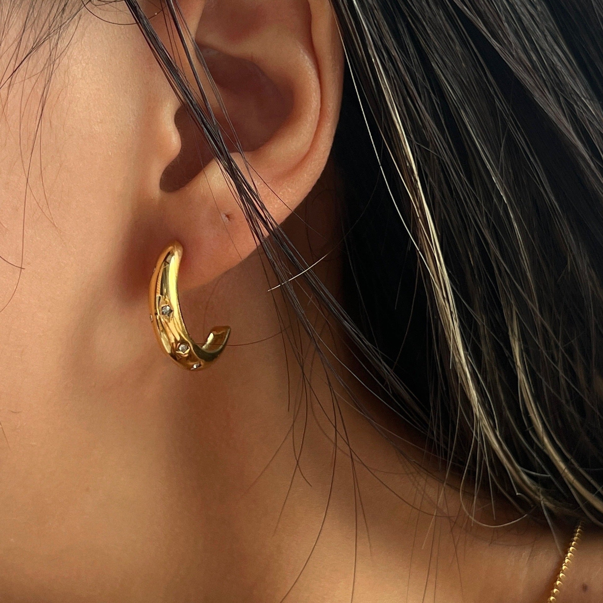 Cashew Diamond Studded Hoop Earrings