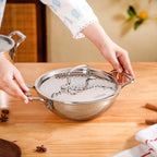 Hammered Tri Ply Induction Safe Stainless Steel Kadai With Lid 2250ml