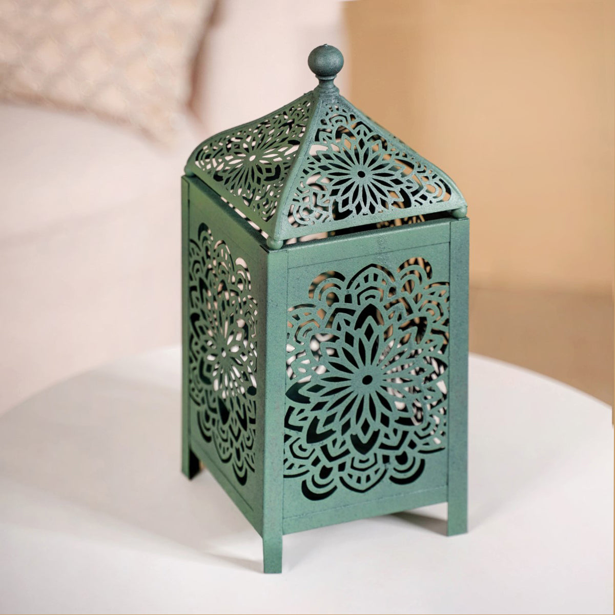 Moroccan Decorative Metal Lantern Sage Green