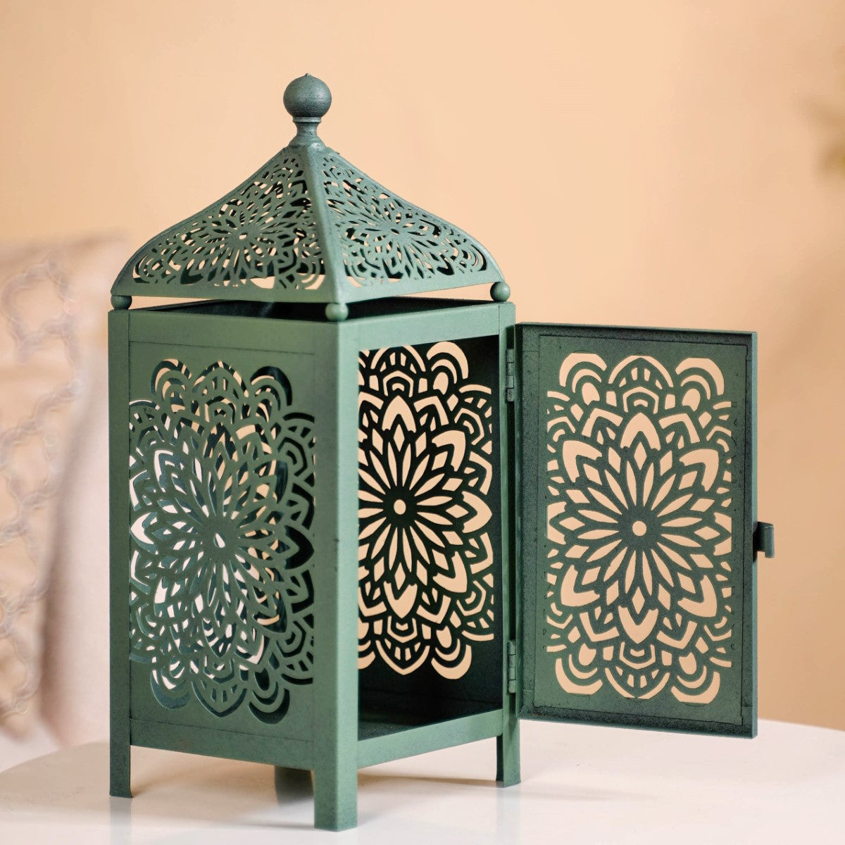 Moroccan Decorative Metal Lantern Sage Green