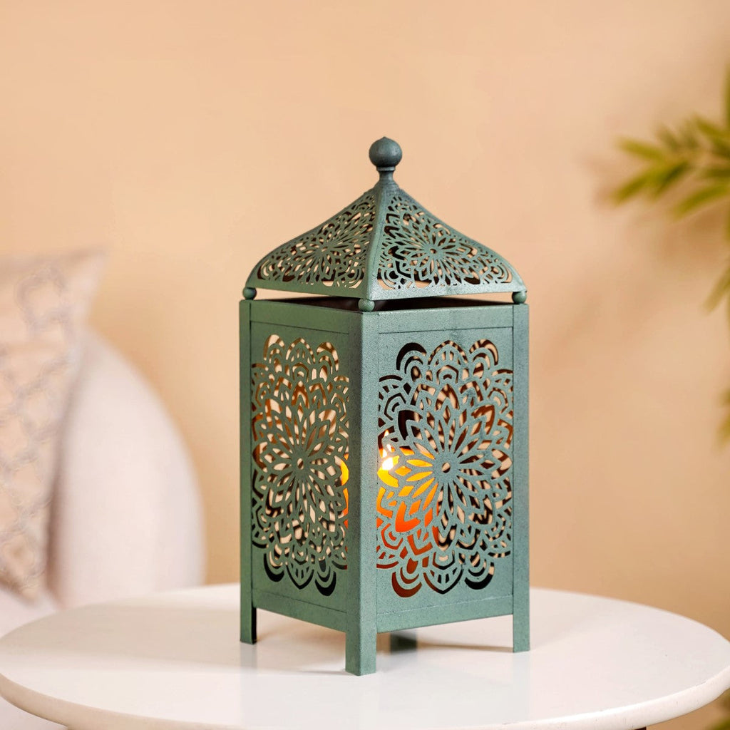 Moroccan Decorative Metal Lantern Sage Green
