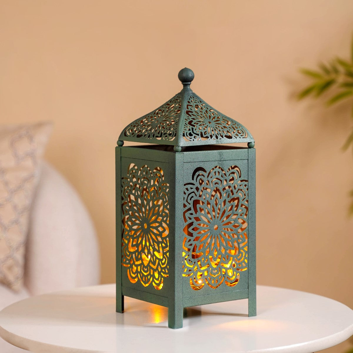 Moroccan Decorative Metal Lantern Sage Green