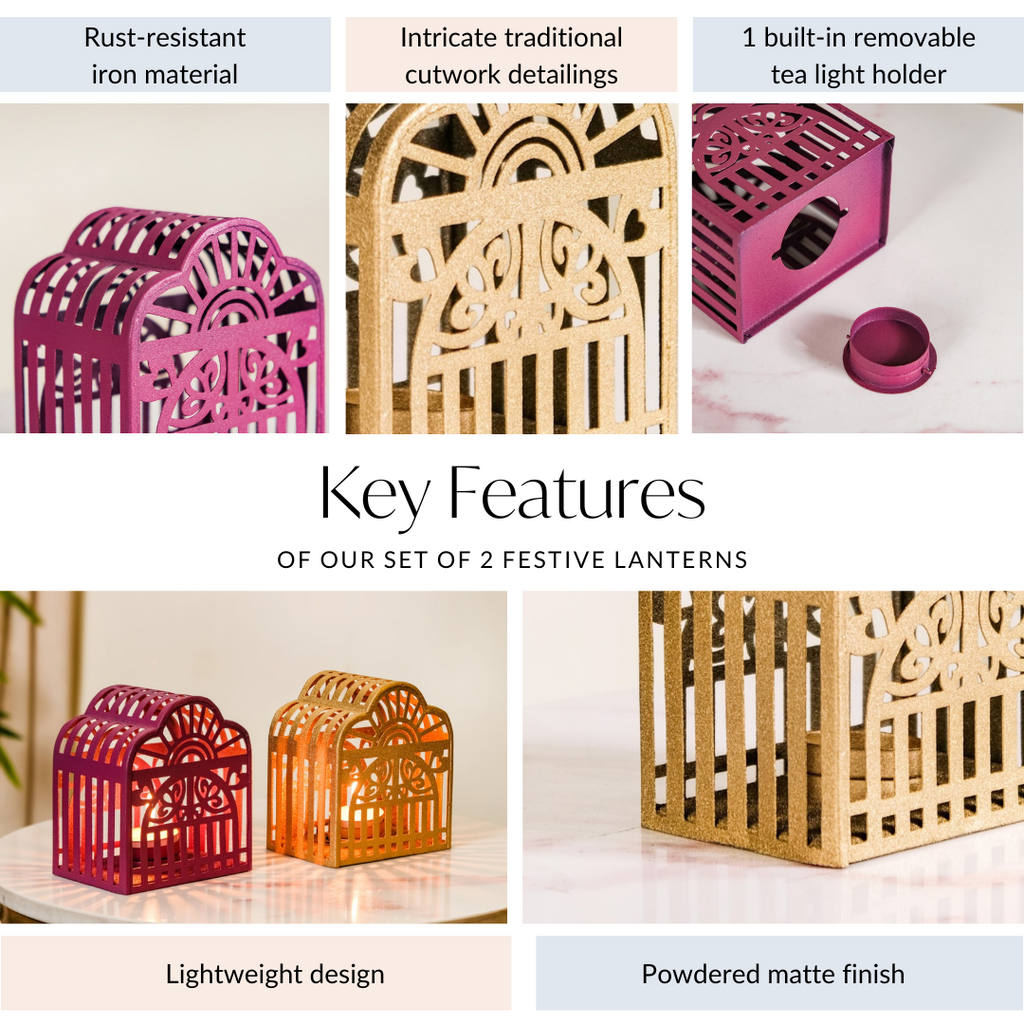 Set Of 2 Festive Charm Lanterns With Metal Cutwork