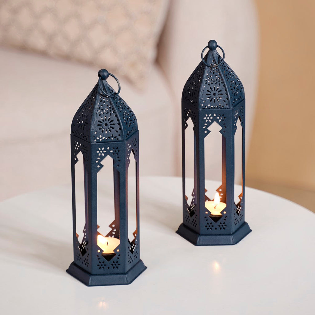 Navy Blue Moroccan Candle Holder Lantern Set Of 2