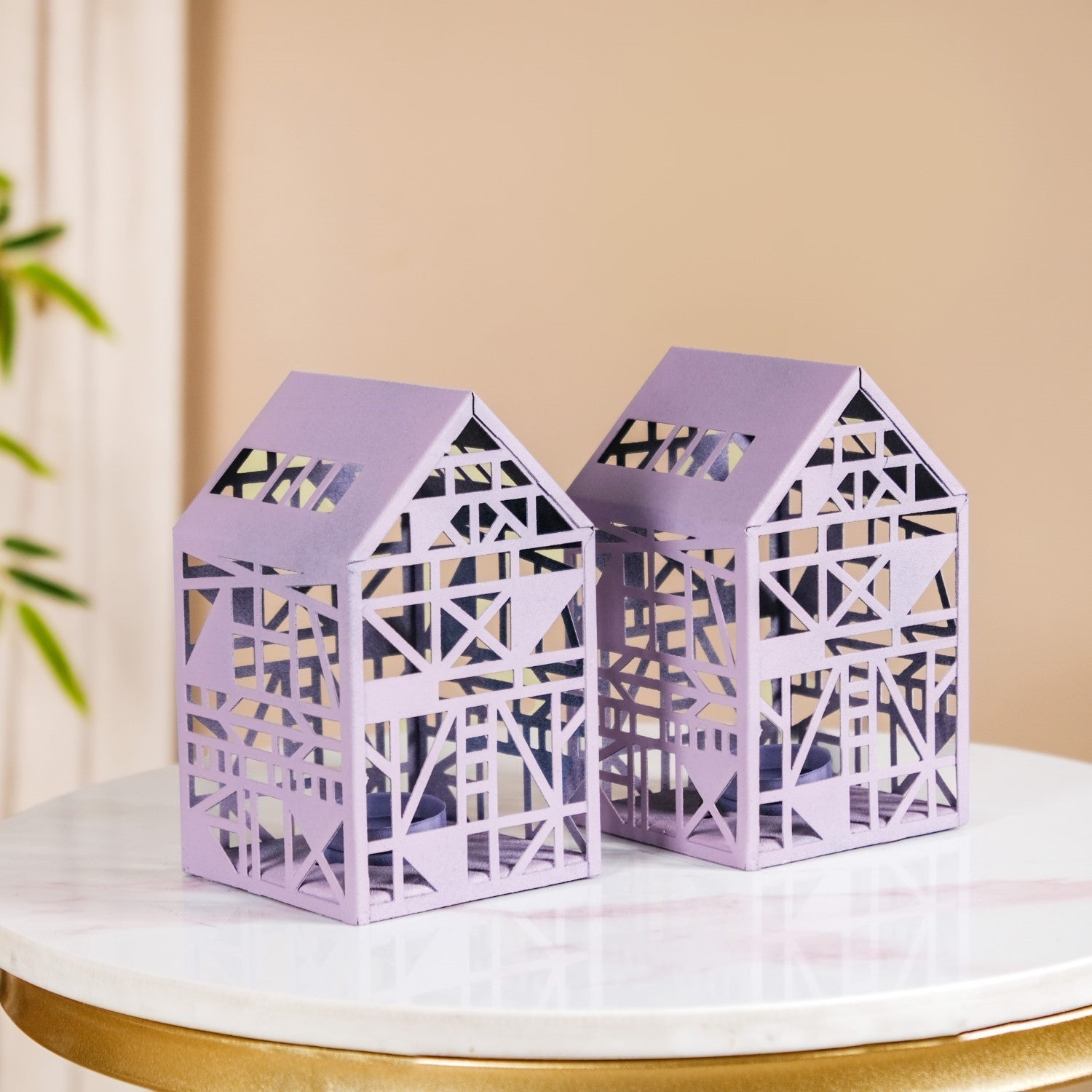 Geometric Cutwork Lantern Lavender Set Of 2