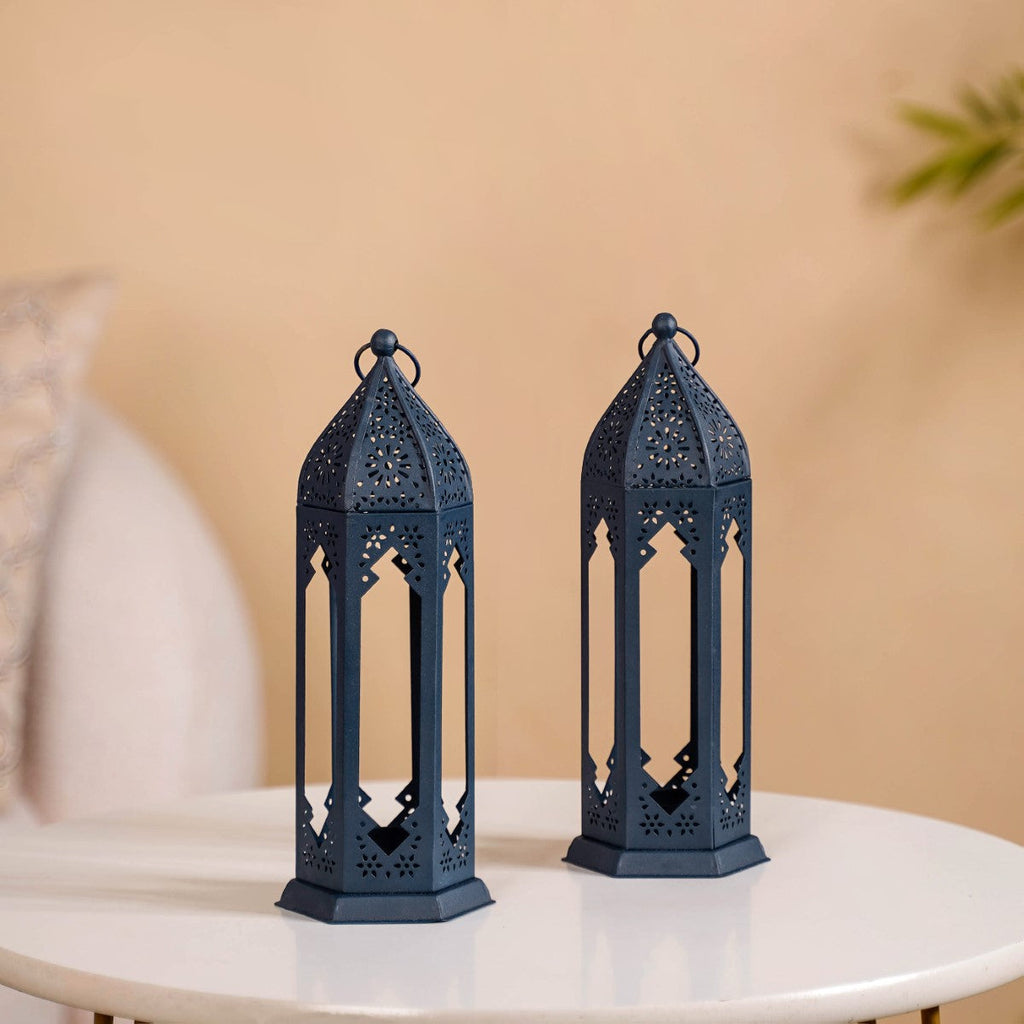 Navy Blue Moroccan Candle Holder Lantern Set Of 2