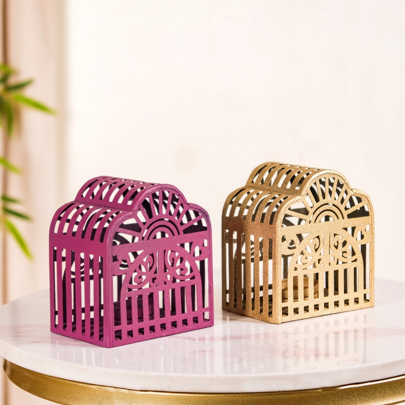Set Of 2 Festive Charm Lanterns With Metal Cutwork