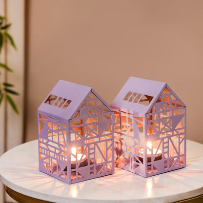 Geometric Cutwork Lantern Lavender Set Of 2